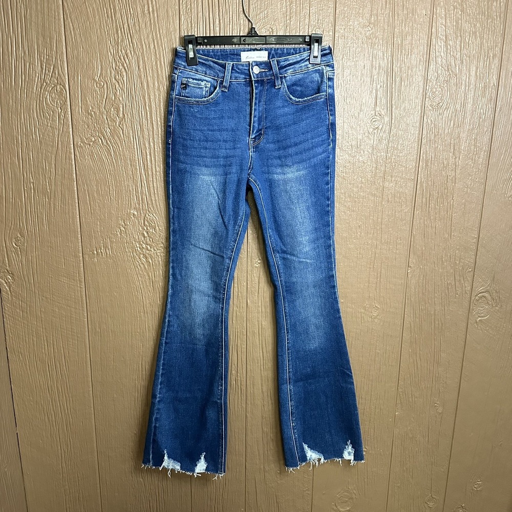 Kancan Essentials Women's High Rise Flare Raw Hem Sz 3/25 Western Streetwear
